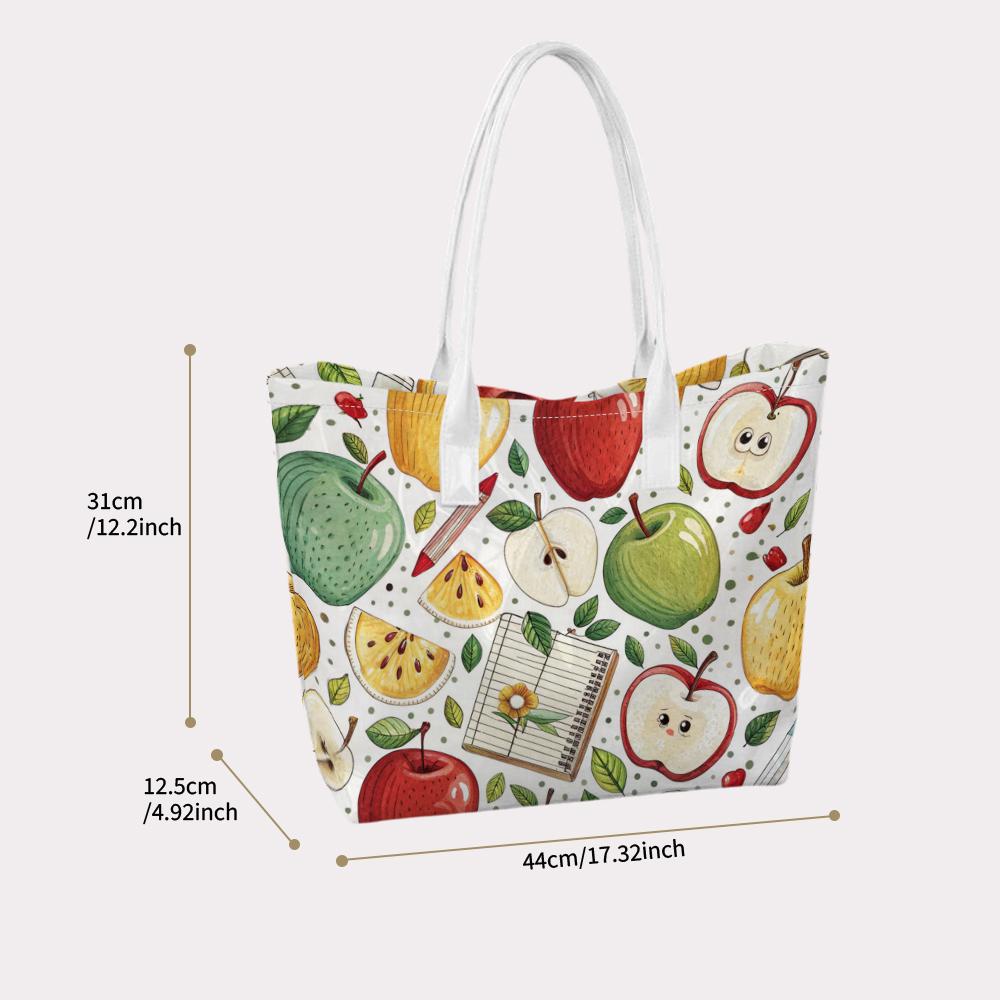 Cute Apple Print Tote Bag for Daily Shopping Carry Shoulder Bag Fashion Casual Handbag