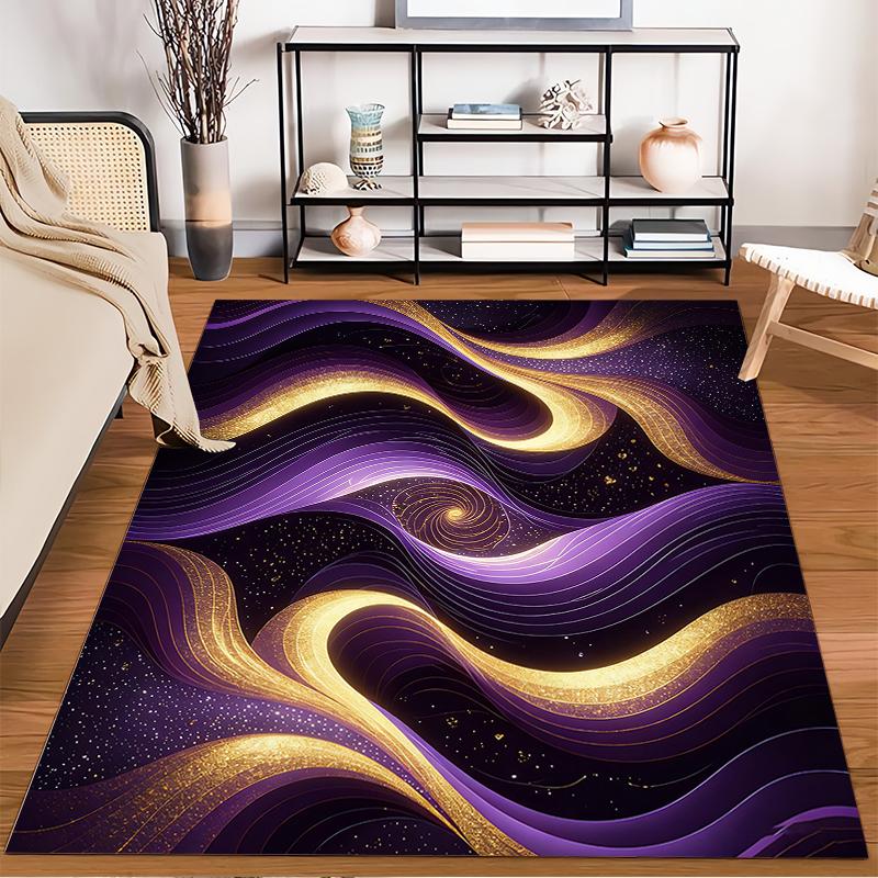 Modern Abstract Black Purple Gold Swirl Pattern Carpet for Living Room Suitable for use as an anti-slip for living room bedroom sofas