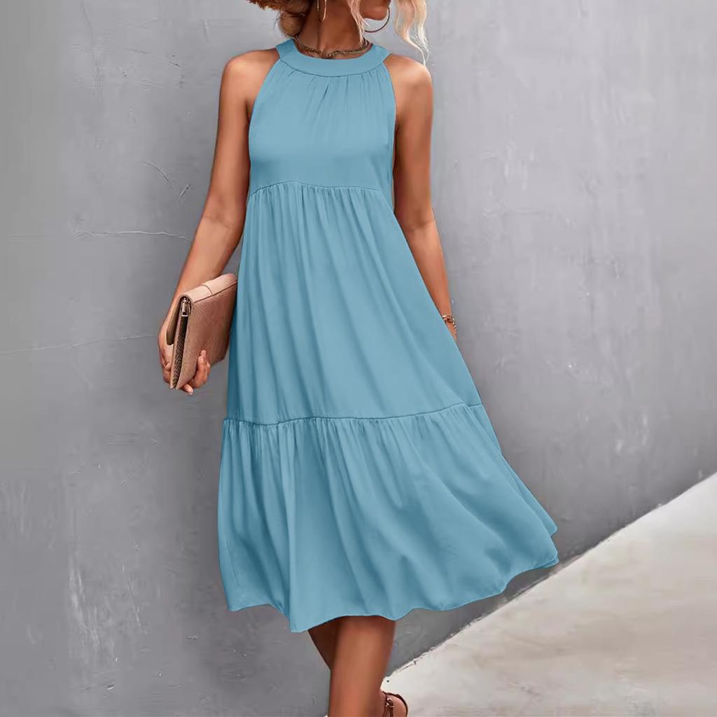 Женские летние свободные повседневные пляжные платья без рукавов с однотонным принтом и висячим вырезом
