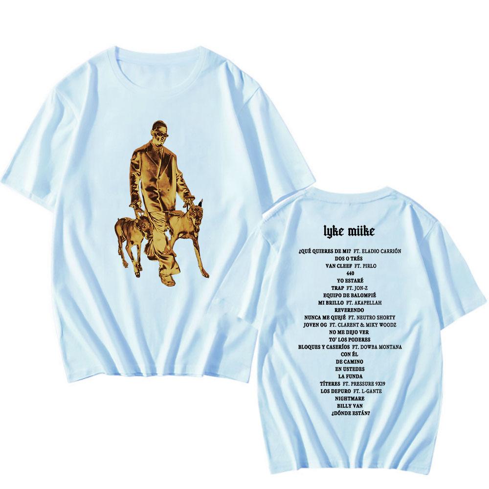 Мужские футболки Myke Towers LYKE MIIKE Альбом 2025 Футболка с коротким рукавом Хлопок Круглый вырез Футболки Хип-хоп Унисекс Уличная мужская одежда