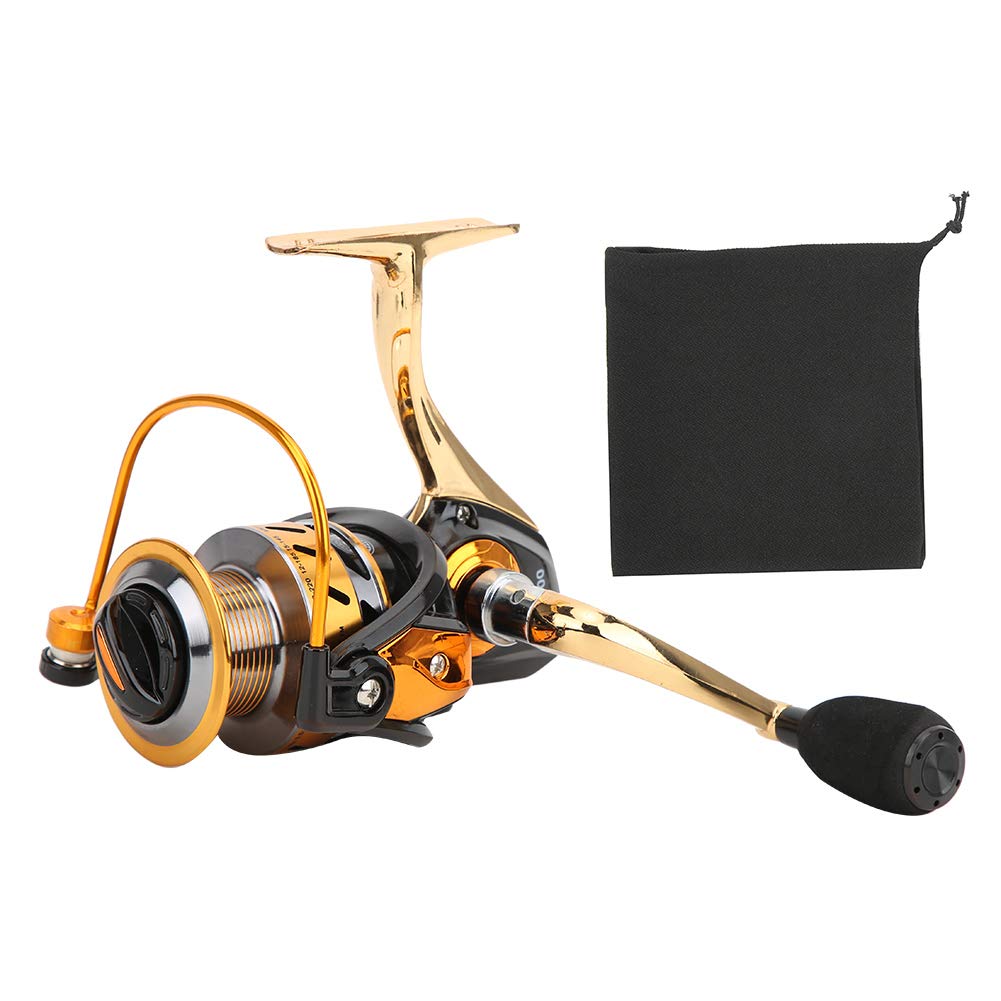 Fishing Reel Lightweight Ultra Smooth All Metal Interlocking Free Fishing Reel Folding Rocker Arm Saltwater Spinning Wheel (MT5000 Black Gold)