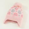 Детская шерстяная шапка с меховым помпоном, украшениями в виде маленьких цветочков, защитой ушей, утолщенной плюшевой подкладкой, вязаная шапка