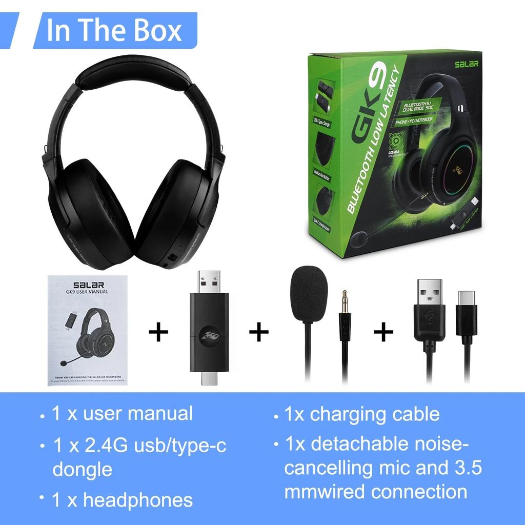 Wireless Gaming Headset, 1000mAh PC Gaming Headset with Mic for PS5 PS4 Switch with Bluetooth+2.4 GHz+USB with Noise Canceling Microphone,3.5mm Wired