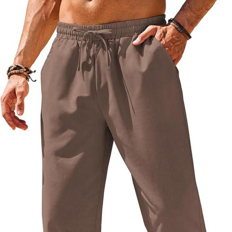 Новые мужские льняные повседневные брюки с эластичной талией и завязками на шнурке для занятий йогой и пляжем
