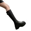 2025 Women's Shoes Basic Women's Boots Classics Knee-High Boots Women Belt Buckle Side Zip Round Toe Wedge Platform Shoes Ladies