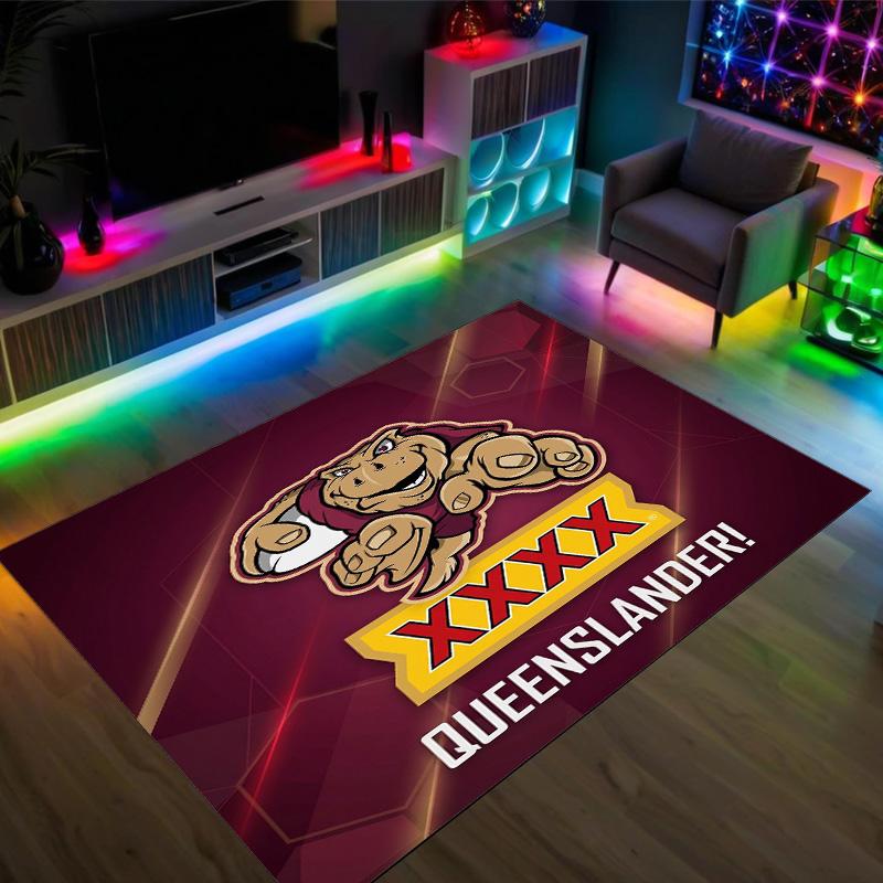 Queensland Maroons Design Crystal Velvet Carpet Cozy Non?Slip Printed Rug For Bedroom Living Room Entrance