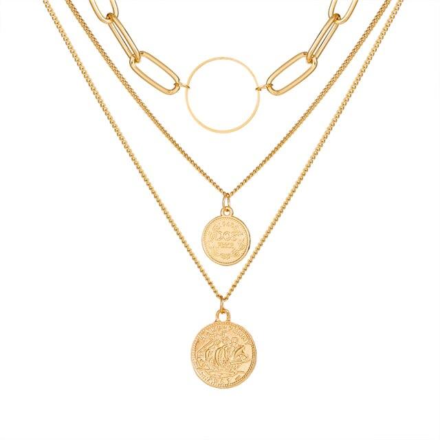 17 км корейское многослойное ожерелье с подвеской в ​​виде монеты в виде бабочки для женщин, золотистое, серебряное, толстая цепочка, ожерелья, модные ювелирные изделия 2021