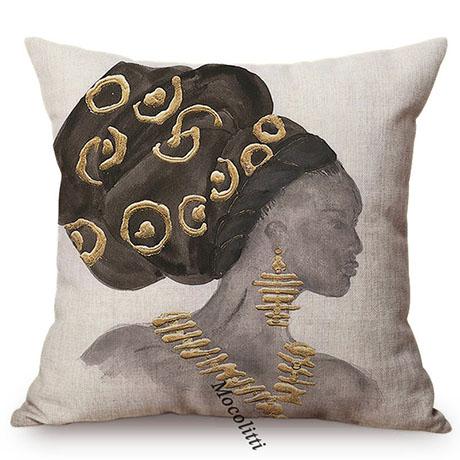 Traditional African Woman Cushion Cover, Elegant Style, Sofa Throw Pillow Case, Africa Exotic Cotton Linen, Home Decoration