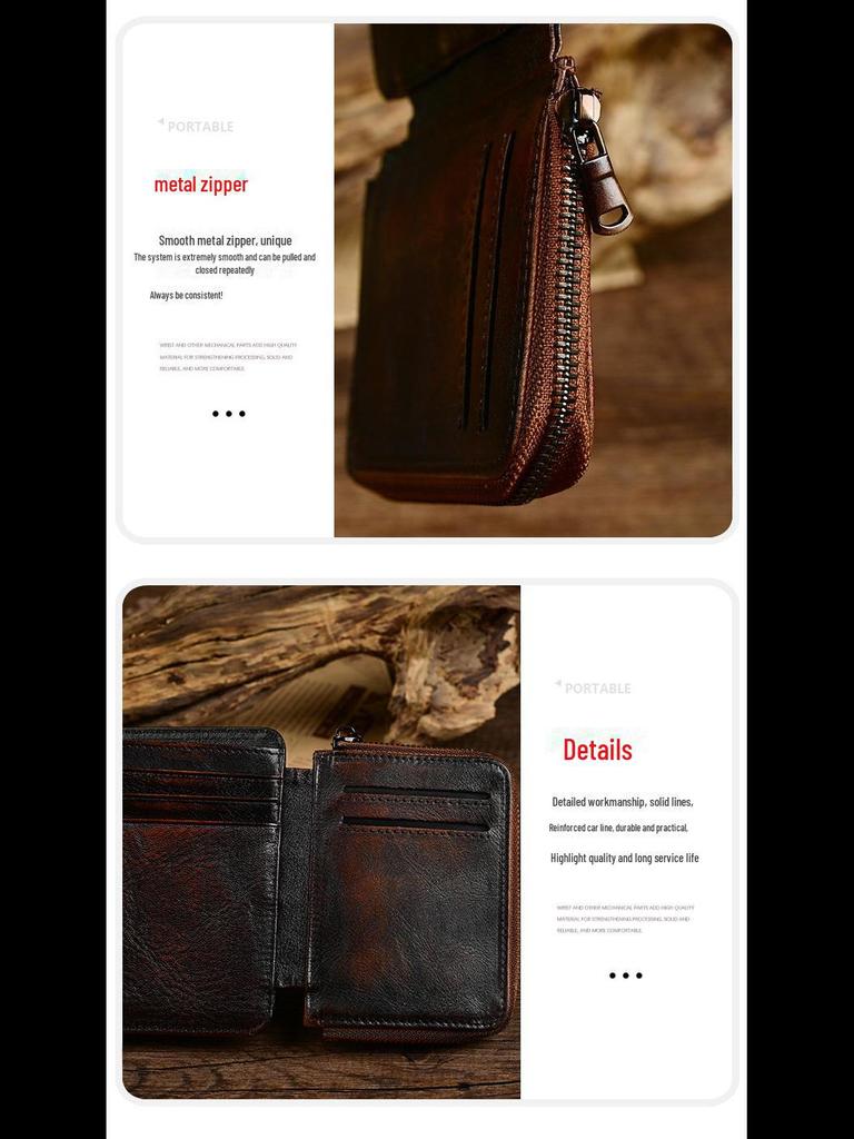 Мужской короткий кошелек из натуральной кожи в стиле ретро - европейский и американский стиль