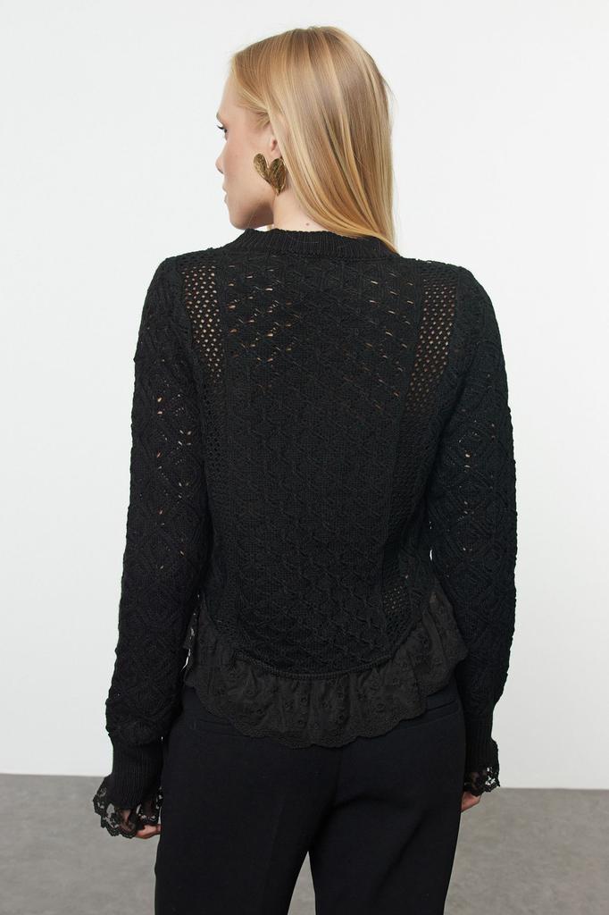 Женский модный стильный кардиган, черный укороченный кружевной ажурный ажурный трикотажный кардиган