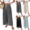 Женские модные однотонные брюки кэжуал с широкими штанинами, эластичной талией на кулиске и карманами