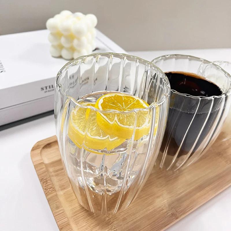 250/350/450ml Ripple Glass Double Wall Coffee Mug Breakfast Cup Heat-resistant Tea Milk Juice Mug Beer Water Glasse Drinkware