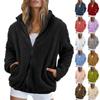 Women's Solid Color Fashionable Winter Loose High Neck Long Fleece Plush Warm Zipper Jacket