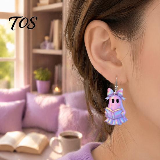 Halloween Earrings 1 Pair Acrylic Earrings, Cute Pink Ghost Dangle Comfortable Accessories Drop Holiday Costume Jewelry for Women Allergy-free