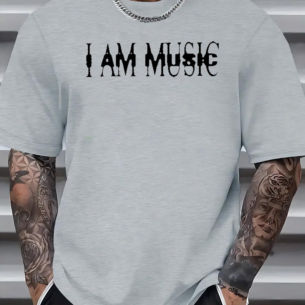 Мужская футболка с графическим принтом I AM MUSIC, короткий рукав, хлопок, круглый вырез, повседневная летняя футболка