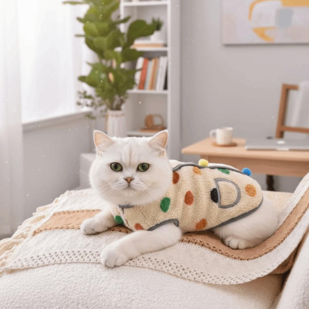 Puppy Apparel Warm Dog Hoodie Fleece Sleeveless Dog Clothes Dots Pattern Soft Pet Vest Indoor Use