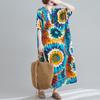 Summer Plus Size Cotton Linen Women's Beach Dress Printed V-neck Loose Oversized Simple Vacation Style Long Dresses