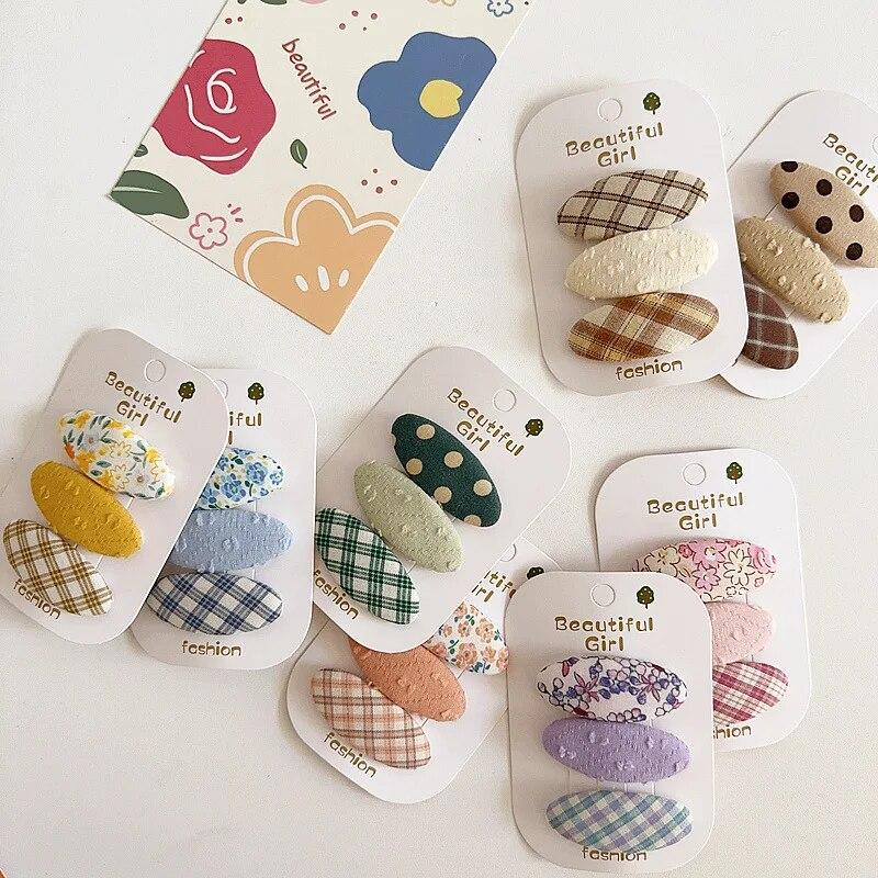 3 шт./компл. заколка для волос в стиле ретро, ​​однотонная полосатая заколка для волос для девочек, эстетичные винтажные заколки с цветочным принтом, детские головные уборы