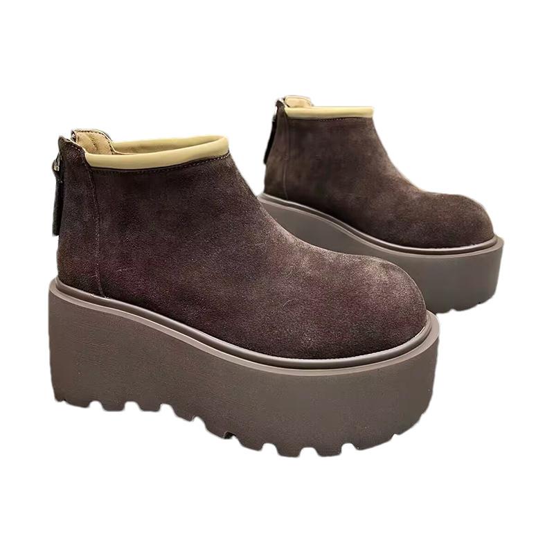 Женские зимние ботильоны на платформе из замши на высоком каблуке, зимняя обувь 2025 года, модные короткие плюшевые теплые новые женские ботинки