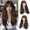 Long Wavy Wigs With Bangs Wigs Natural Looking Wig Synthetic Curly Wavy Hair Wigs Heat Resistant Fiber Wig For Women Daily Party Use