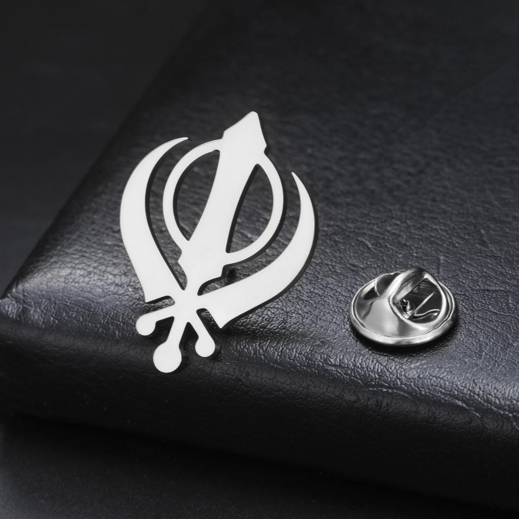 LIKGREAT Брошь Символ Khanda для Мужчин Женщин Вера Сикхский Значок Нержавеющая Сталь Религиозный Сикхизм Амулет Украшение Подарок Оптом