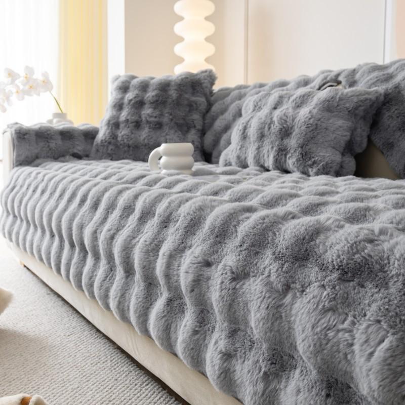 Плюшевая подушка для дивана с кроликом, зимняя плюшевая утолщенная нескользящая подушка, кожаный диван, специальный чехол