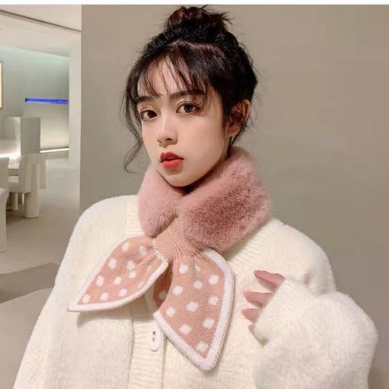 "High Quality" Warm Wool Cross Fashion Wool Stitching Scarf Joker Female Imitation Rex Rabbit Plush Scarf