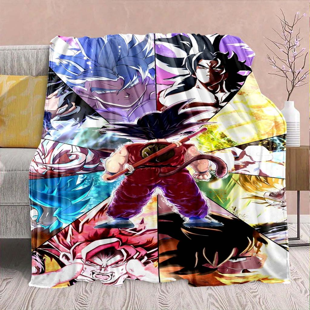 Фланелевое одеяло из аниме Dragon Ball - Мягкое, теплое, идеально подходит для дивана, постельного белья, кемпинга, путешествий, офиса, домашнего декора -QJY