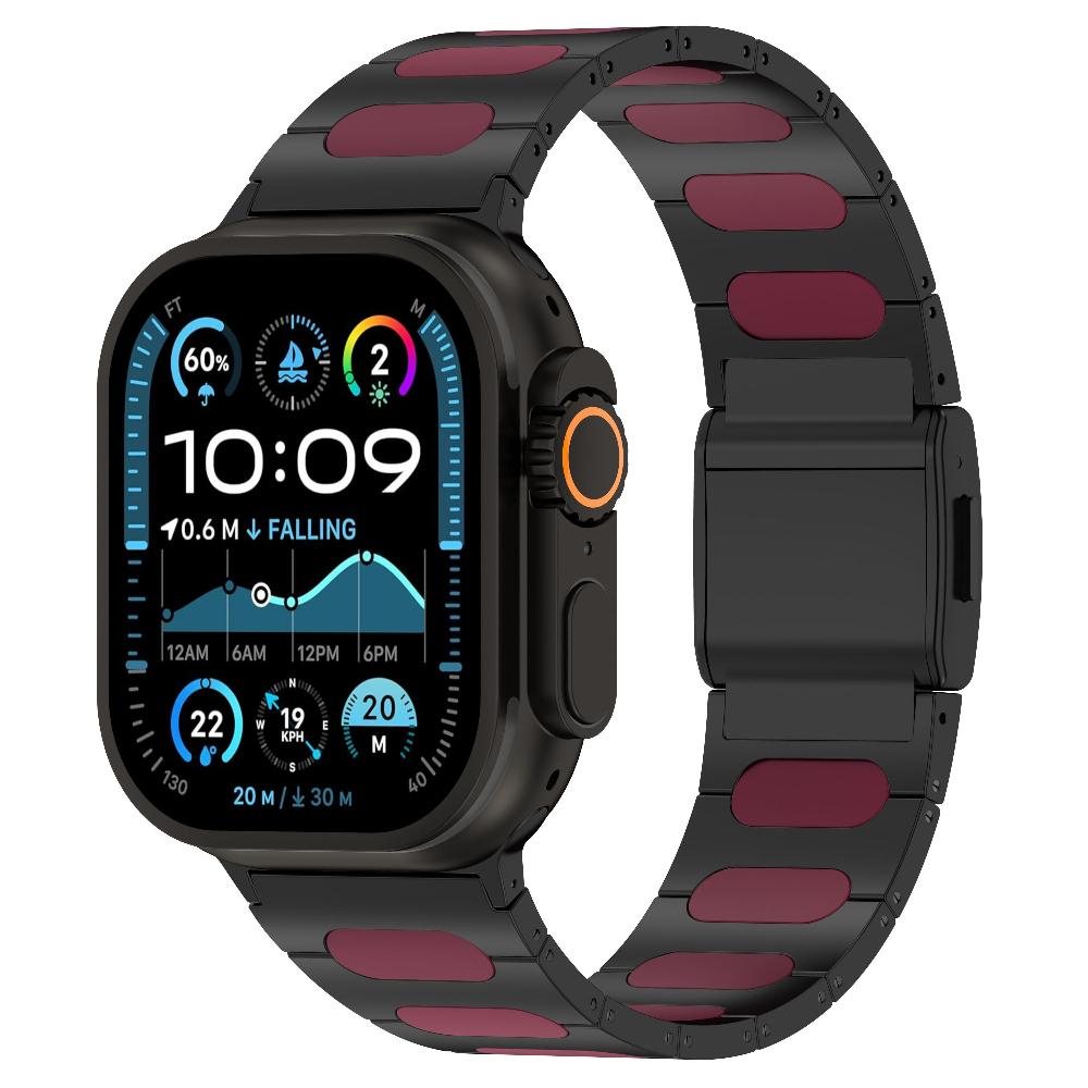 Magnetic Alloy Strap with Silicone Leather Strip for Apple Watch Series12 11 10 SE1 2 3 /Ultra4 3 2 1 38/41/42/46/49 mm