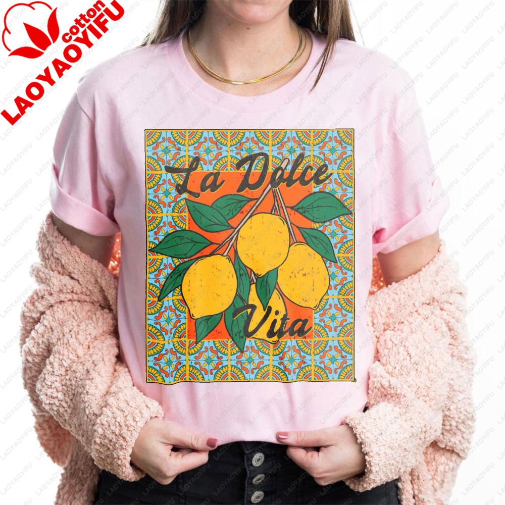Lemon La Dolce Vita Unisex Tshirt Vintage Graphic Printed Tshirt Fashionable Casual Summer Beach Round Neck Short Sleeve