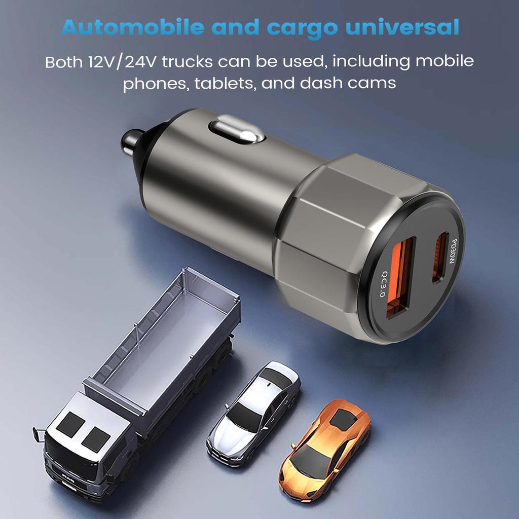 Автомобильное зарядное устройство для телефона, двухпортовое, USB Type-C PD 30 Вт, QC3.0, автомобильный зарядник, аксессуары для интерьера автомобиля, зарядное устройство из цинкового сплава, универсальное