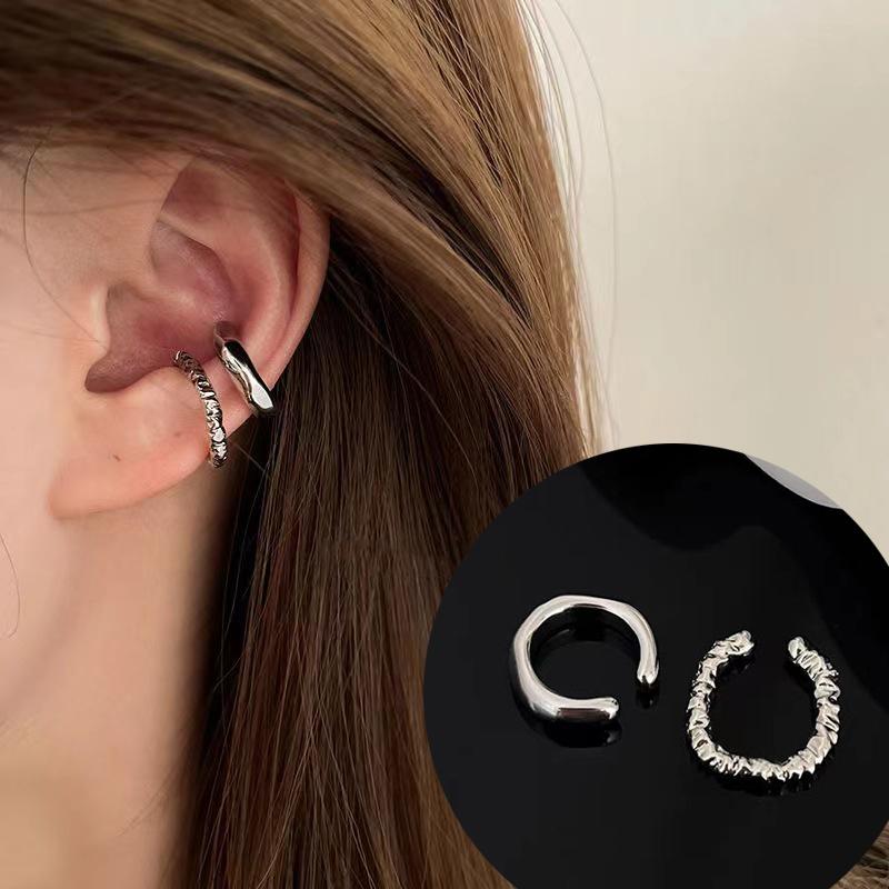2Pcs Waterdrop Zircon Korean Ear Cuff Clip On Earrings for Women No Piercing C Shape Clip Ear Luxury Rhinestone Y2K Jewelry