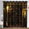 3D Digital Printed Curtains for Home Decoration, Vintage Bookshelf, Bookcase, Living Room, Bedroom, Retro Library, Window Curtai