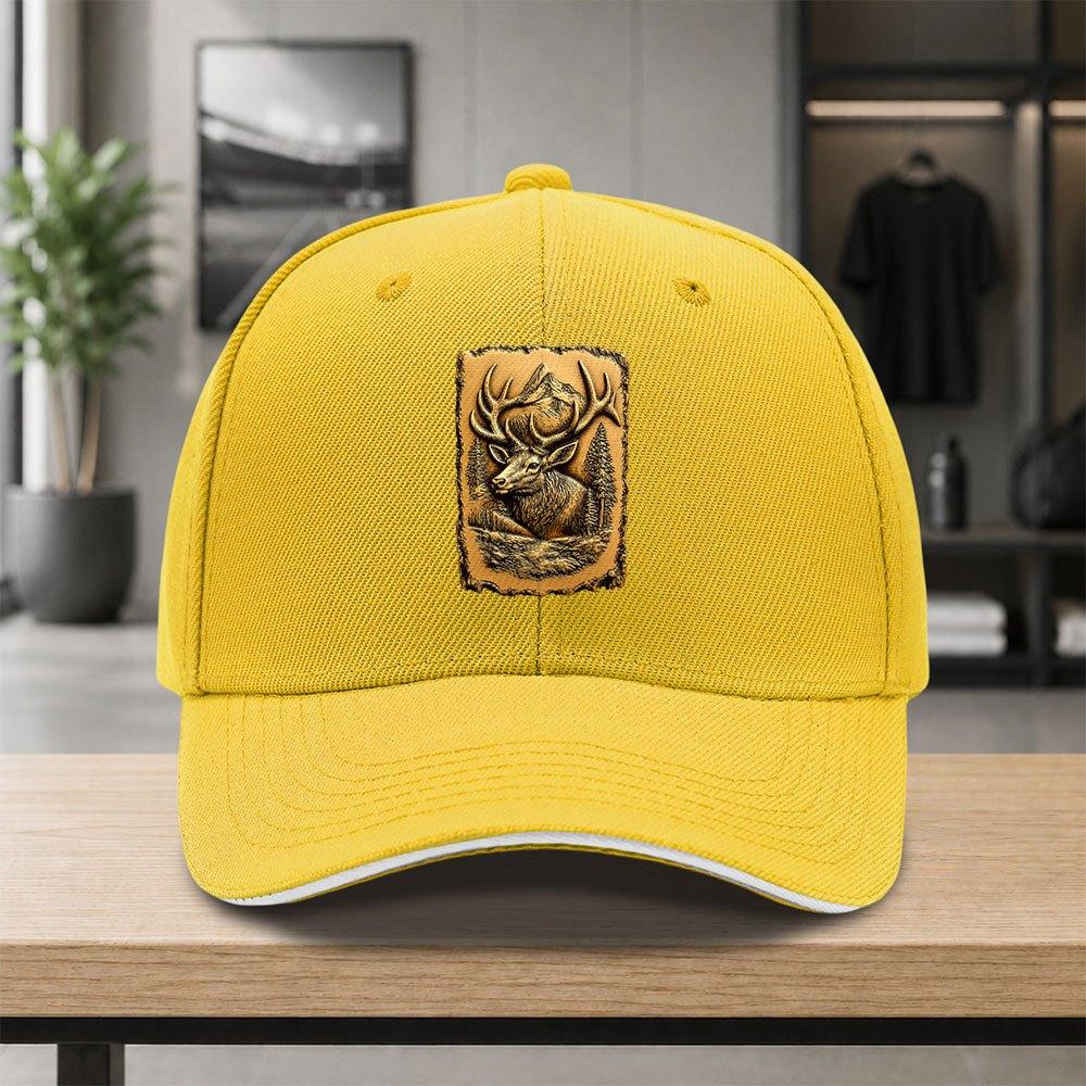 Adjustable Duckbill Baseball Cap With Elk Antler Emblem Forest Design Lightweight Unisex Outdoor Hat For Men Women
