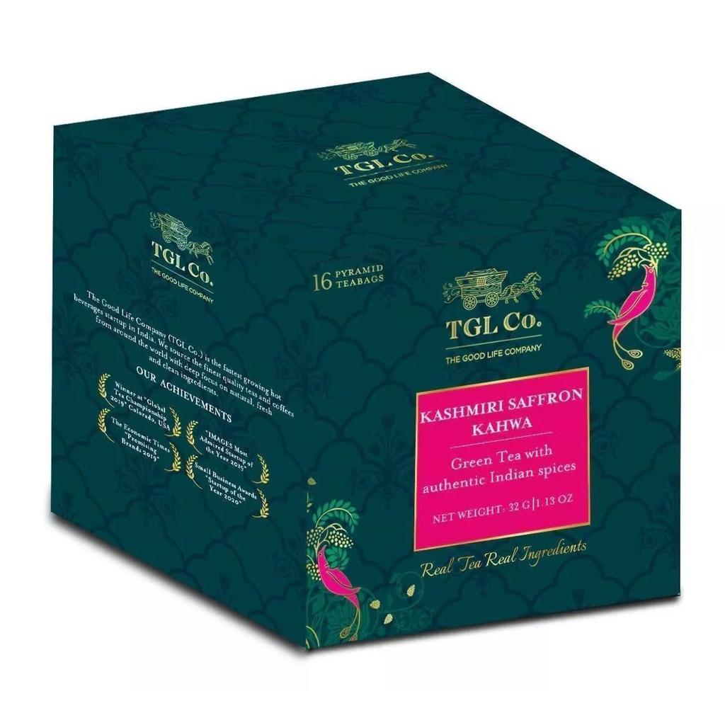 Green Kashmir Kahwa Tea (16 Pack, 2 G), Kashmiri Saffron Kahwa Green Tea, TGL Co.