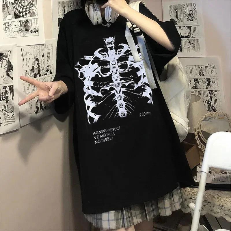 Y2k Harajuku Skeleton Print T-shirts for Gothic Hip Hop Streetwear Unisex Women T Shirt Summer Black Goth Clothes Short Sleeve Tees