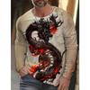 Men Long Sleeved Chinese Dragon Round Neck Cartoon 3D Harajuku Printed Fashionable And Personalized Oversized Loose T-shirt Top