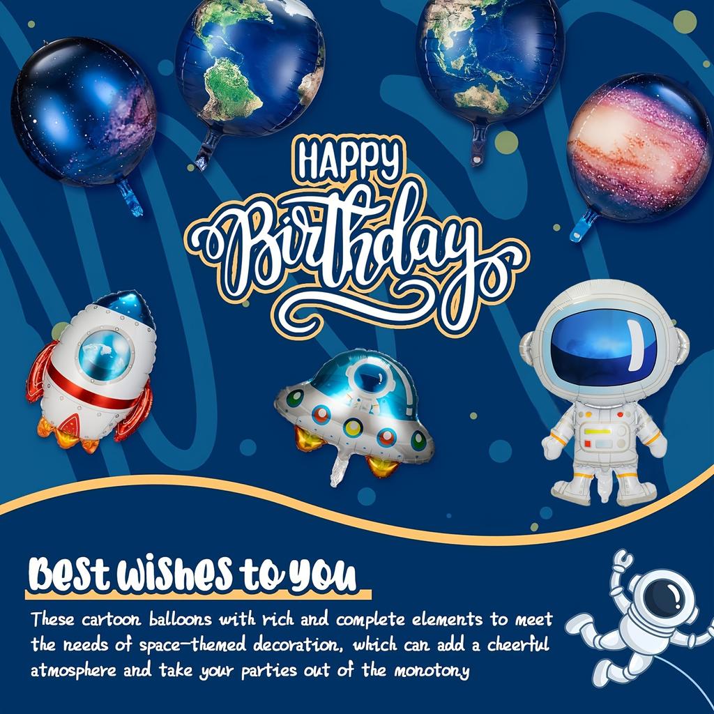 7-Piece Galaxy Space Aluminum Foil Balloons, Large Outer Space Balloons, Inflatable Rocket Astronaut Earth Spaceship Balloons, Space-Themed for Ga