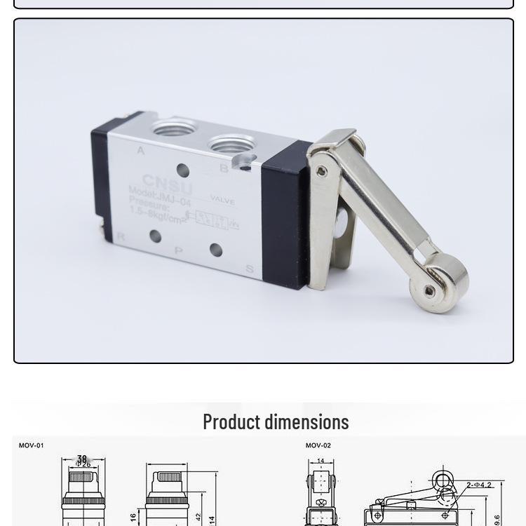 JMJ-07 Aluminum Alloy Mechanical Valve, Two-Position Three-Way, Button and Roller Type, Pneumatic.