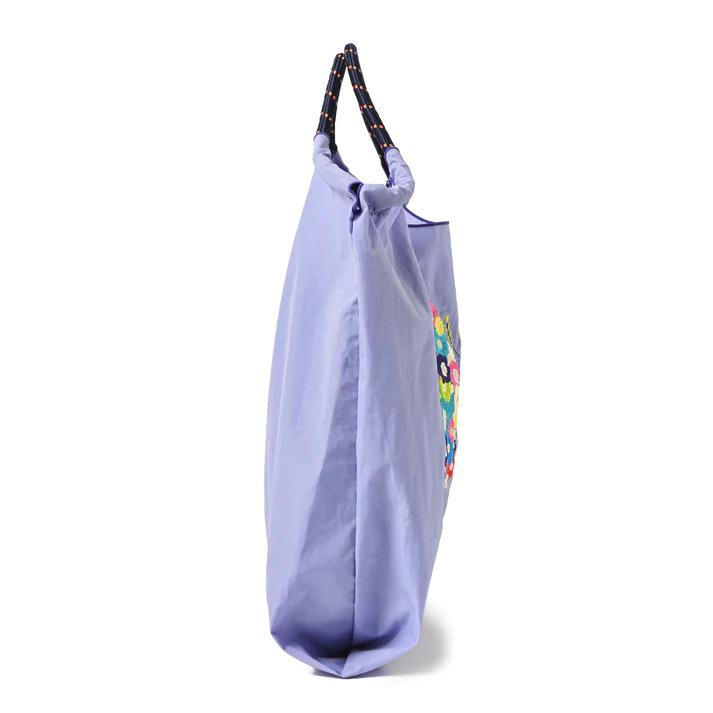 Eco-Friendly Embroidered Nylon Shopping Bag with Butterfly and Flower Designs, Convertible Hand-Held/Shoulder Style.