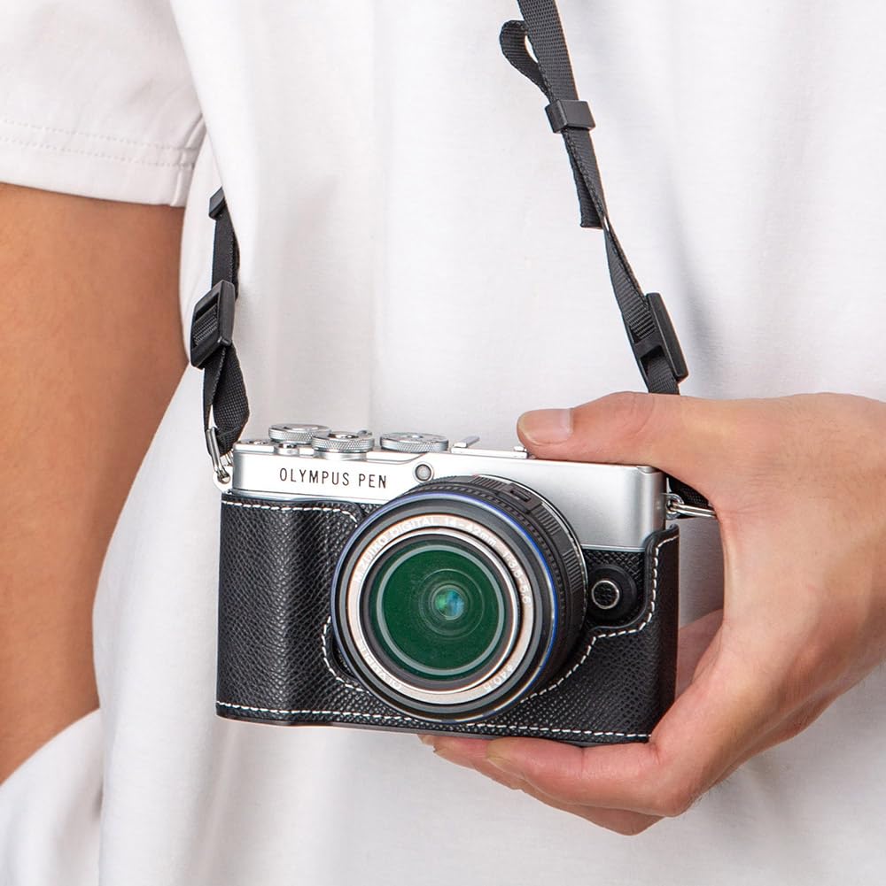 DBZZ Получехол из Натуральной Кожи для OLYMPUS PEN с Металлической Нижней Частью Черный E-P7, Пластина,