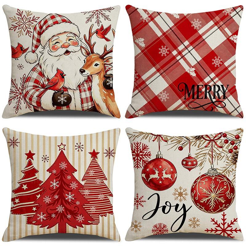 Festive Christmas Pillow Cover Set 45x45cm Short Plush Decorative Cushion Covers Sofa Bed Living Room Holiday Party
