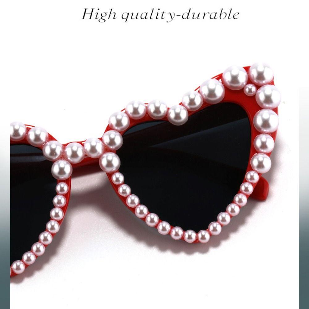 Korean Heart-Shaped Frame Pearl Decoration Sunglasses Travel Sun-Protective Bridal Glasses Bride Eyewear Outdoor