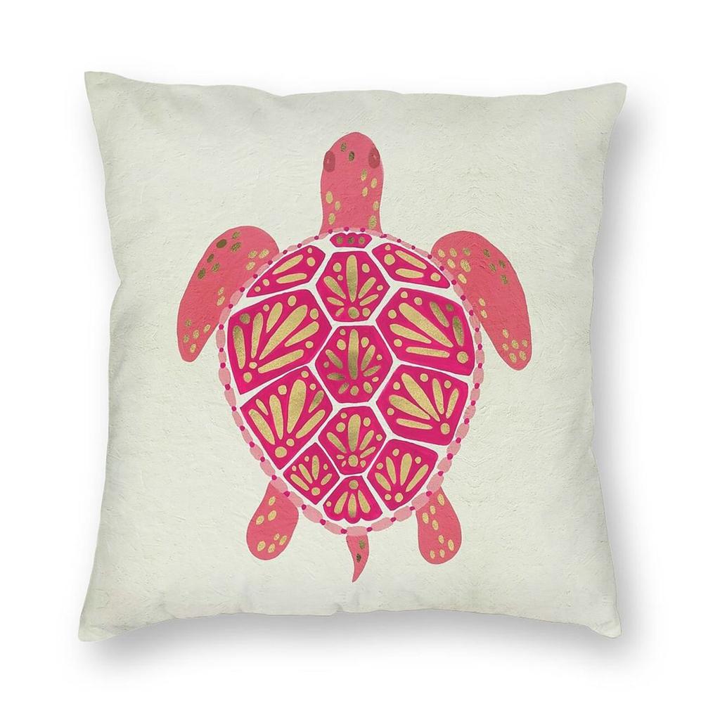 Pink & Gold Sea Turtle Square Pillowcase Polyester Linen Velvet Printed Zip Decor Pillow Case Home Cushion Cover
