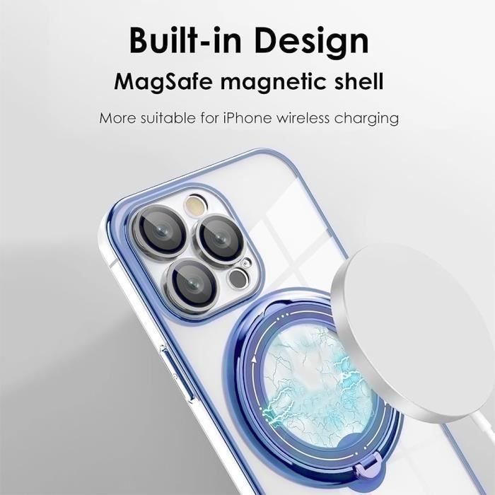 Coque et 2 Verres Trempés pour iPhone 16 Plus, Coque avec Support Magnétique Intégré - Protection Antichoc Bleu