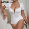 Женский новый комбинезон с глубоким V-образным вырезом и короткими рукавами, сексуальный обтягивающий комбинезон
