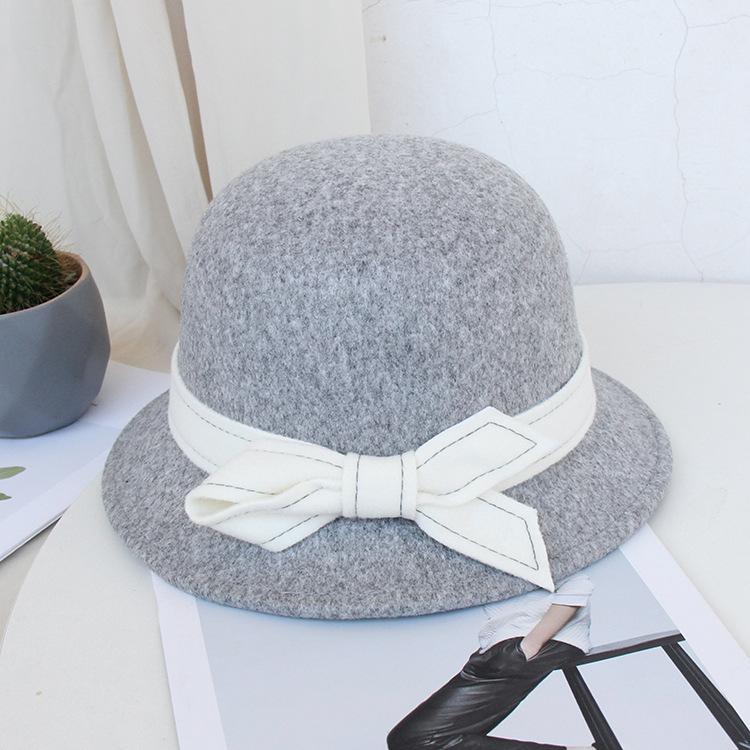 Autumn and winter women's wool woolen bow basin hat fashion bow top hat British versatile dome basin hat