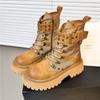 Женская обувь 2024 года, высококачественные женские ботинки с боковой молнией, модные ботинки с перекрестной шнуровкой для офиса и карьеры, новые ботинки до середины икры с круглым носком