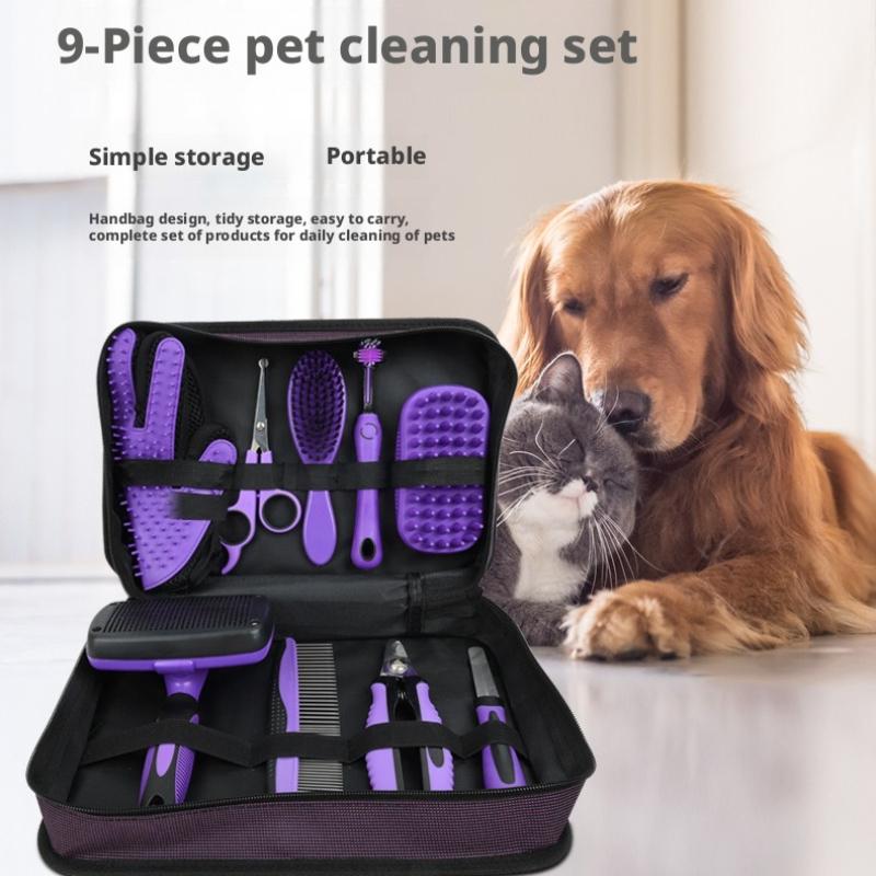 Набор для чистки домашних животных из 9 предметов Набор расчесок для животных Ножницы для стрижки собак Щетка-иголка Ножницы для ногтей Гребень для кошек перчатка для поглаживания кошек