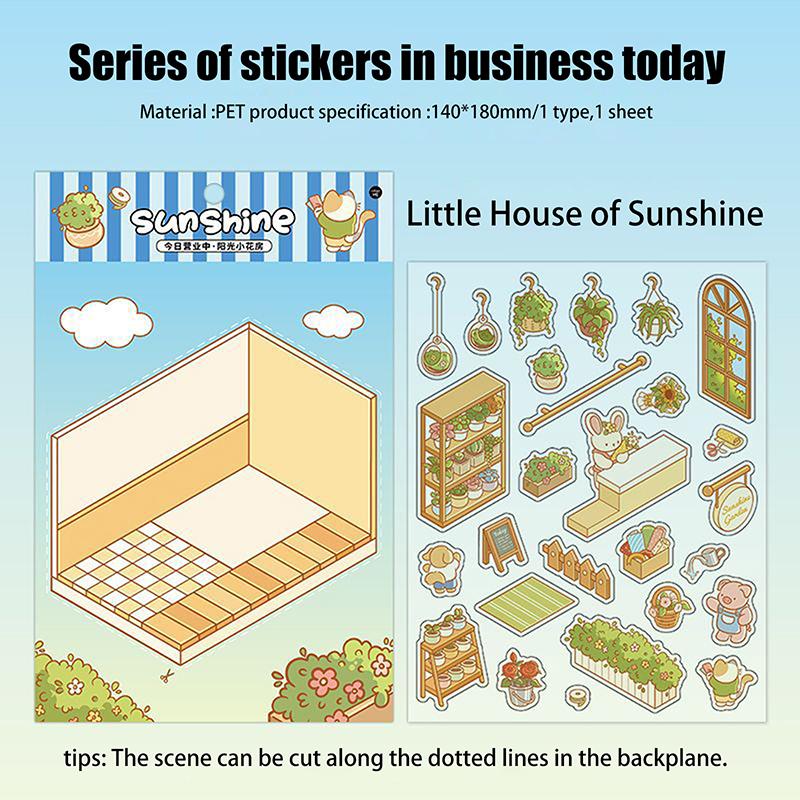 1 лист 3D Пейзаж Хижина Сумка Наклейки Наклейка для питомца Милый мультфильм Карманный DIY Сцена Ландшафтный Декор Наклейка